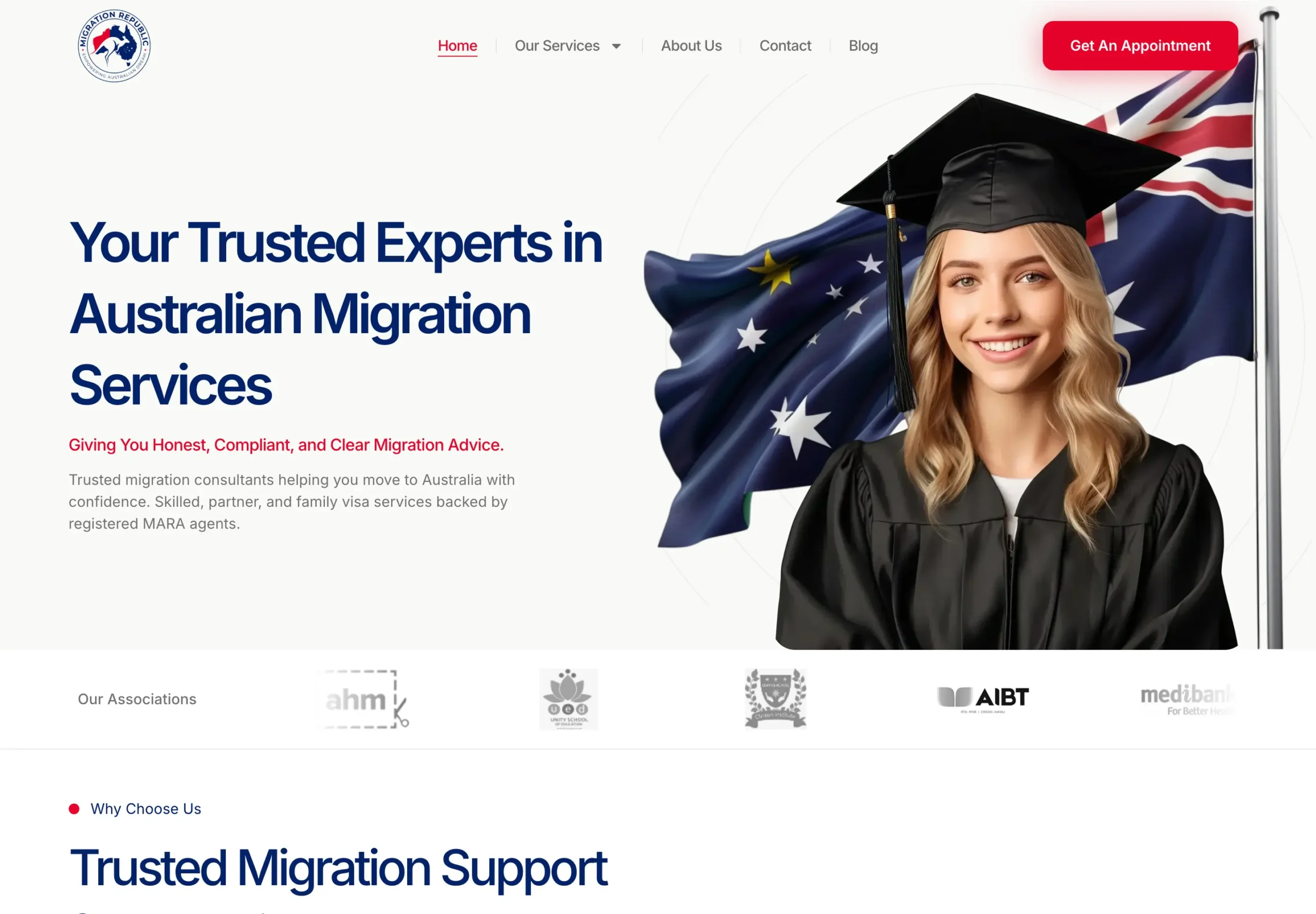 Australian migration services landing page design