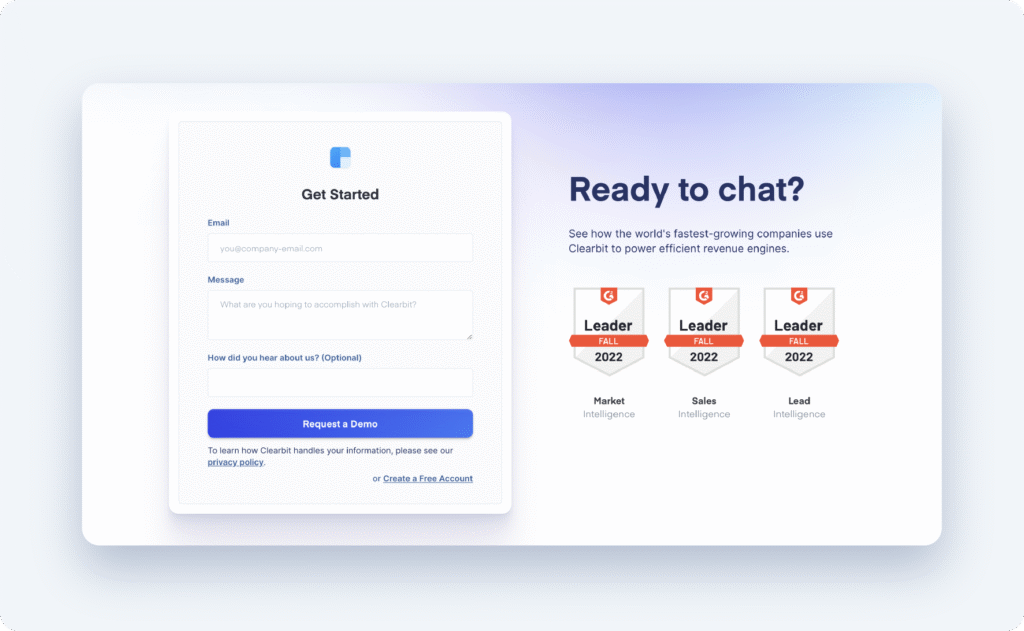 Example of conversion-optimized lead form