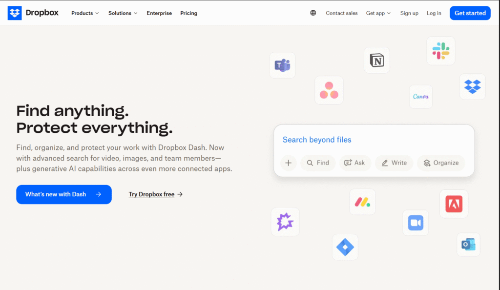 dropbox landing page