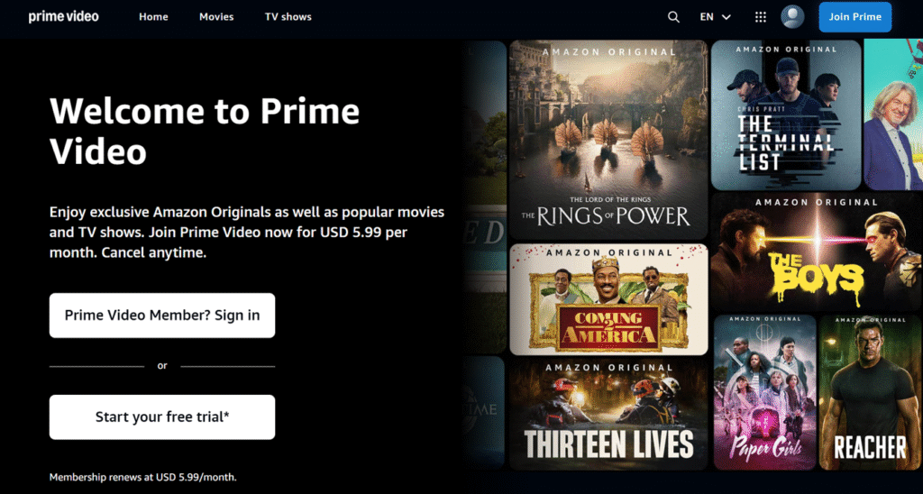amazon prime landing page