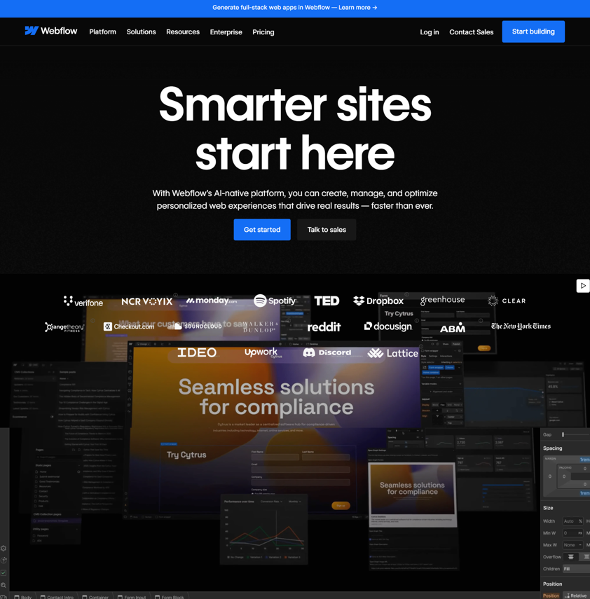 webflow landing page builder