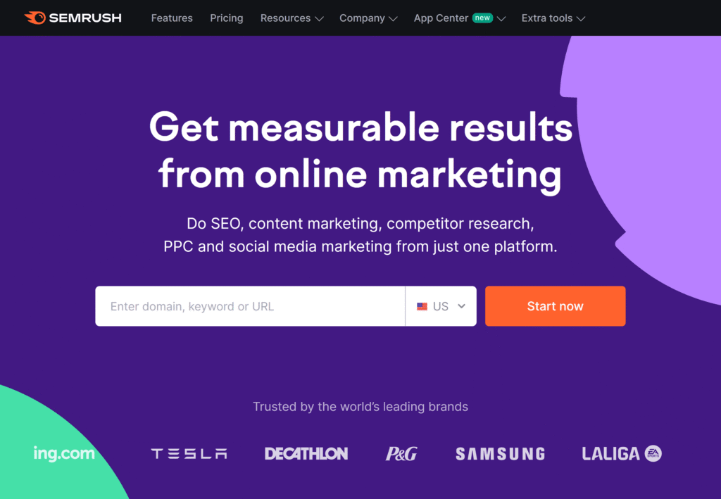 semrush landing page