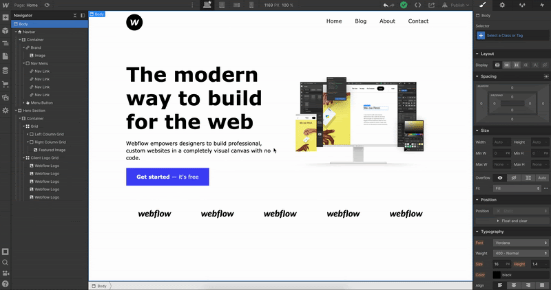 webflow landing page builder